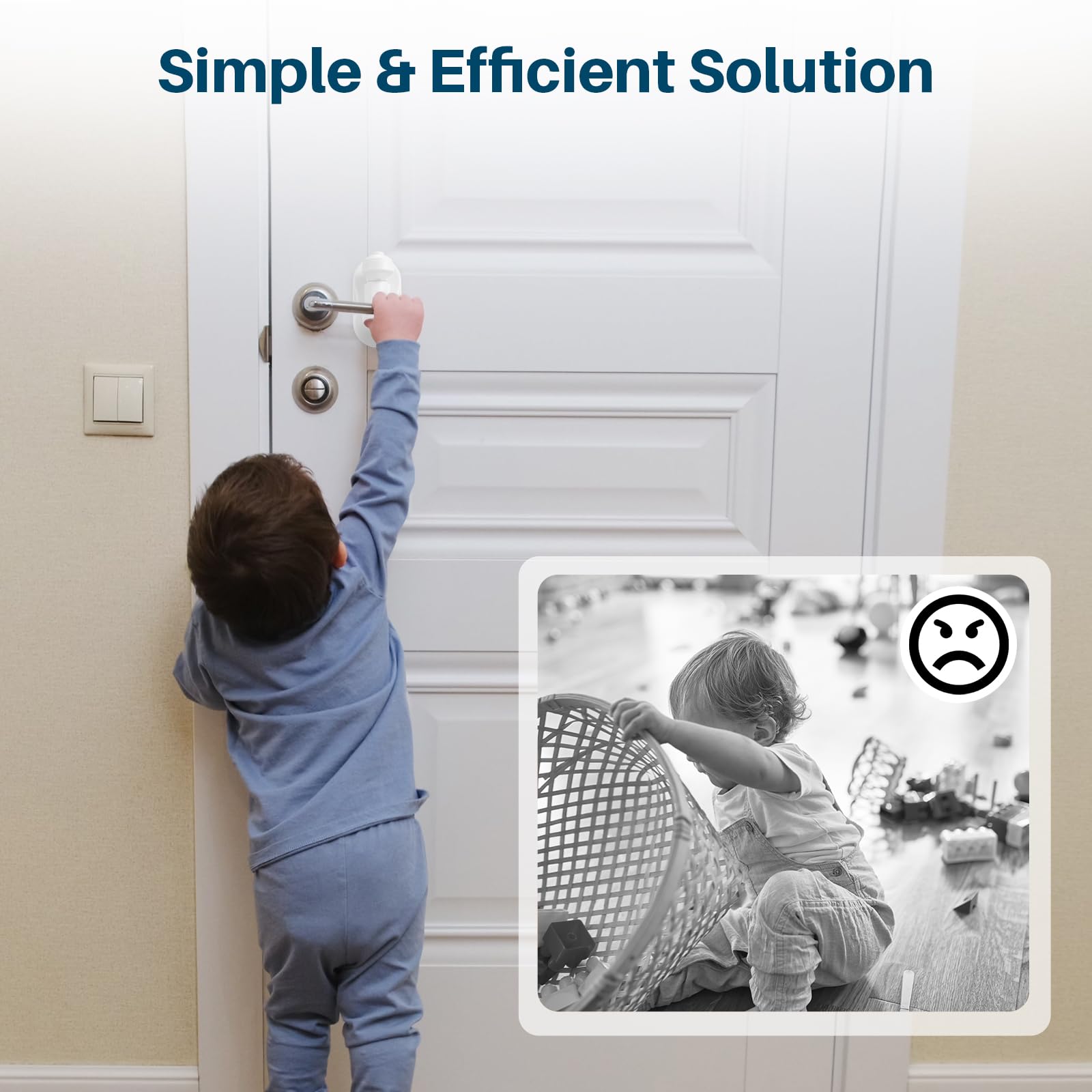 Inaya Cerradura de palanca de puerta, cerradura de manija a prueba de niños, adhesivo 3M y fácil instalación para el hogar, cerraduras a prueba de bebés para seguridad de niños, compatible con puertas