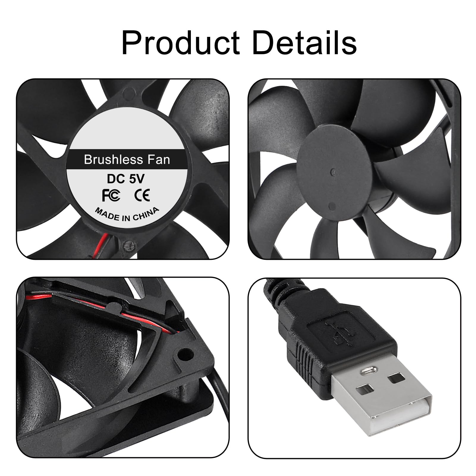 ACEIRMC 4 ventole di raffreddamento USB brushless da 120 mm, 120 mm x 25 mm, DC 5 V, silenziosa, mini ventola di raffreddamento per computer di ricambio per piccoli elettrodomestici (12025 5 V USB)