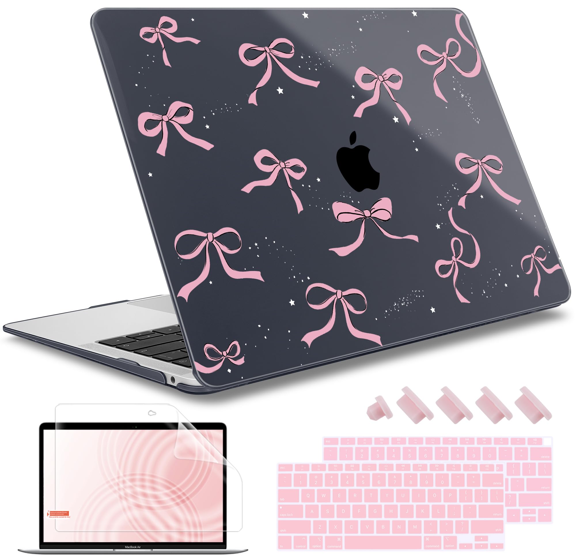 May Chen Compatible with MacBook Air 13 inch Case 2021, 2020 2019 2018 Release Model: M1 A2337 A2179 A1932, Plastic Hard Shell Case Cover for Macbook Air 13 inch with Retina Dispaly, Crystal Black Bow