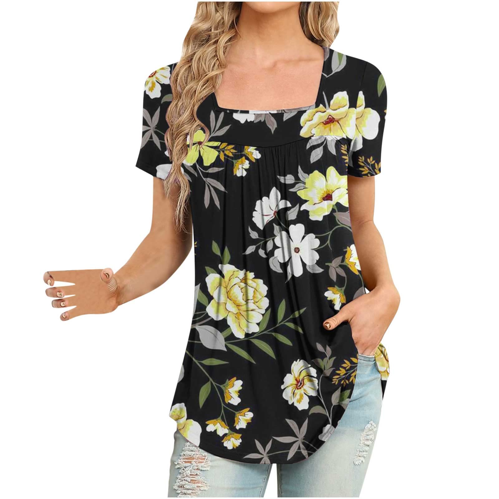 Square Neck Tops for Women, Womens Tops Dressy Casual 2023 Womens Tops Casual Short Sleeve Tshirts Loose Casual Blouse Summer Tee Blouse Todays Deal Sales & Deals #4