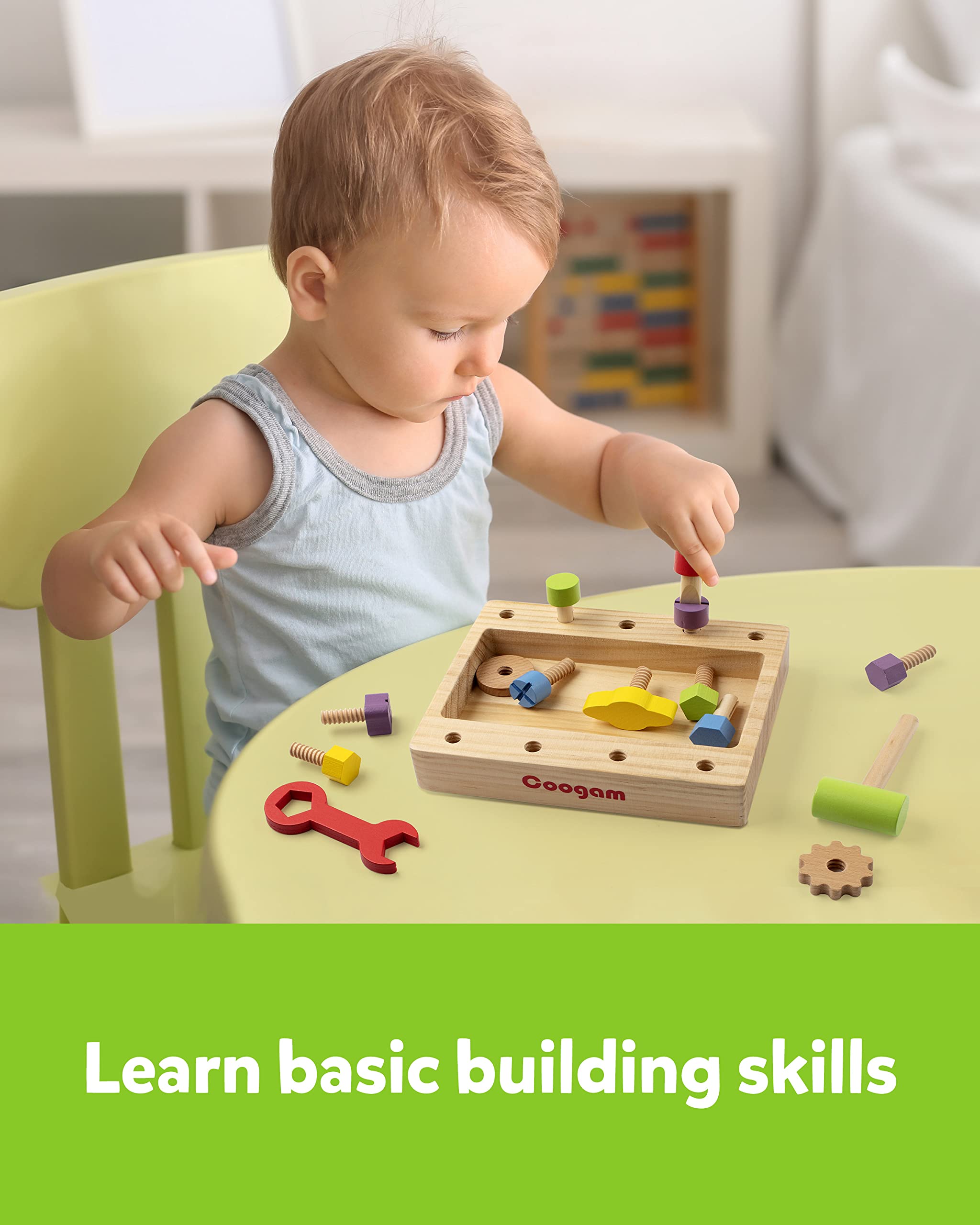 Buy Coogam Wooden Tool Box, Toddler Fine Motor Skill Construction