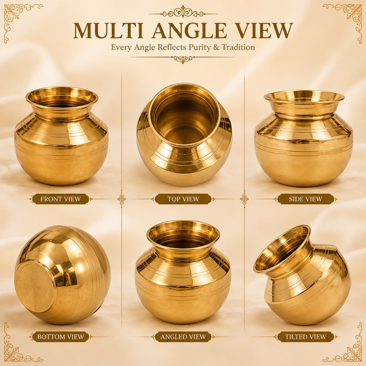 Pure Source India Brass Kalash Lota Utensil, 3.5 Inch, Gold, 1 Piece (Small Kalash) 2