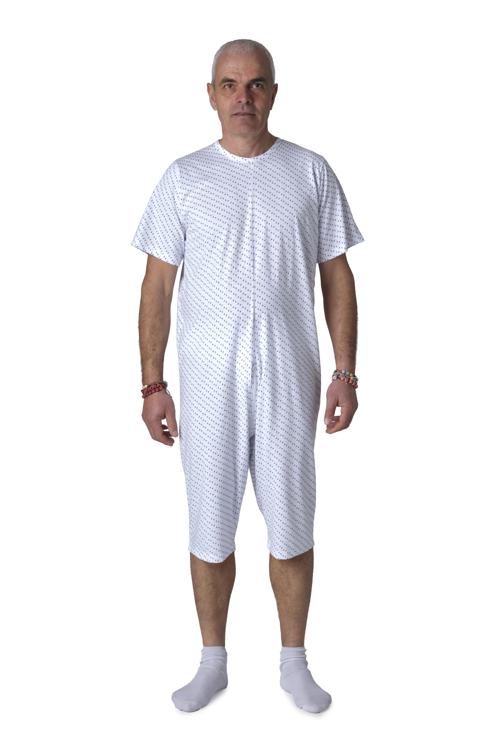 FERRUCCI COMFORT Pyjama Santé Col rond Manches Courtes Pantalon Court - 9017 MC PC - pour Personnes âgées, Incontinence, Alzheimer, Démence, 100% Coton Léger