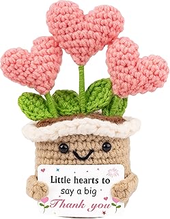 Thank You Gifts for Women & Men – Mini Crochet Heart Flower with Positive Support Card, Handmade Appreciation Gift for Teacher, Nurse, Coworker, Friend, Boss, Mentor, Family, Retirement