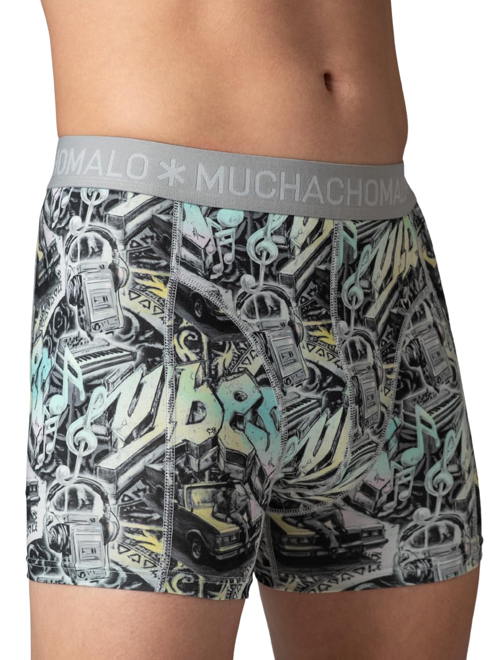 Muchachomalo Boxer da uomo confezione da 4 pezzi in cotone stampa grafica elastico in vita vestibilità regolare biancheria intima taglie dalla S alla 7XL