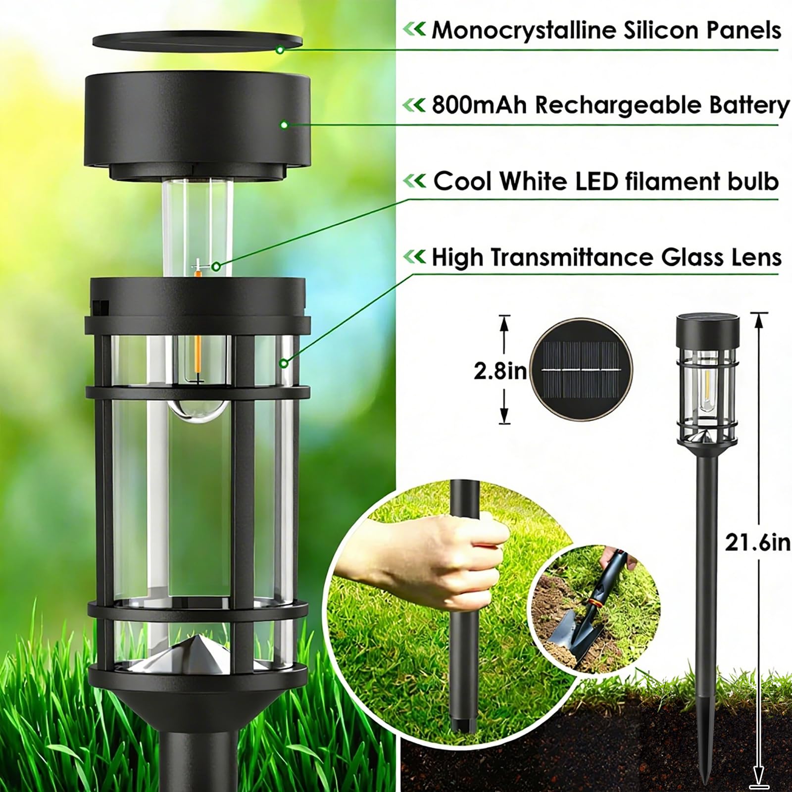Mancra Solarleuchten aus Glas, Metall, wasserdicht, automatisches Ein-/Ausschalten, Landschaftswegbeleuchtung, Gartendekoration für Hof, Gehweg, 8 Stück