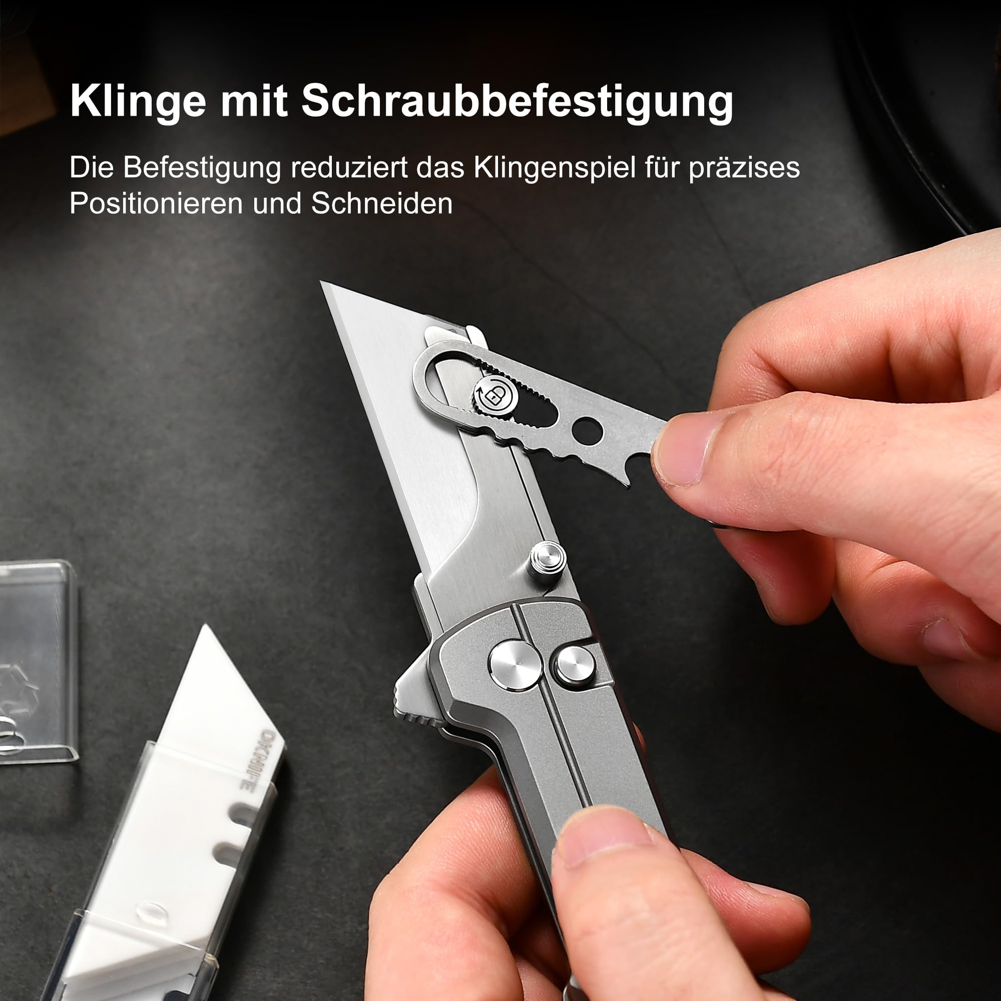 OKNIFE U1 Ultra Titanium EDC Taschenklappmesser Keramikklinge Boxcutter | Leichter Griff mit Knopfsperre & praktischem Taschenclip, kompakter EDC Cutter für Alltag,Taschenmesser