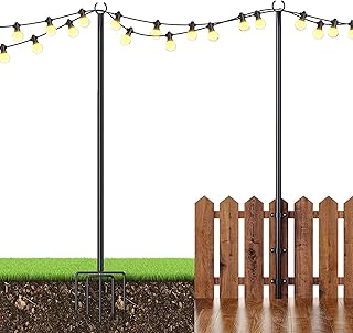 String Light Poles, 10FT Steel Poles for Garden Lawn Backyard Patio String Lights Hanging, 2 in 1 Outdoor Deck Lighting Stand for Parties, Wedding(2 Pack)