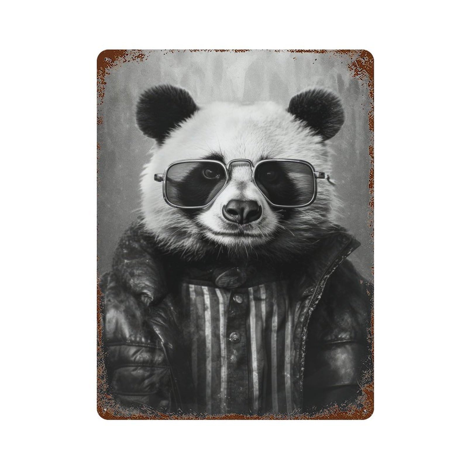 Panda Animal Vintage Wall Sign 15.7"x11.8", Rust Effect Metal Decor for Cafe, Home Bar And Lounge Decor
