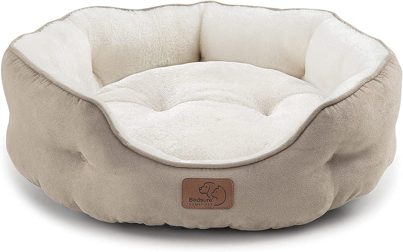 Bedsure 20-Inch Round Washable Pet Bed in Taupe