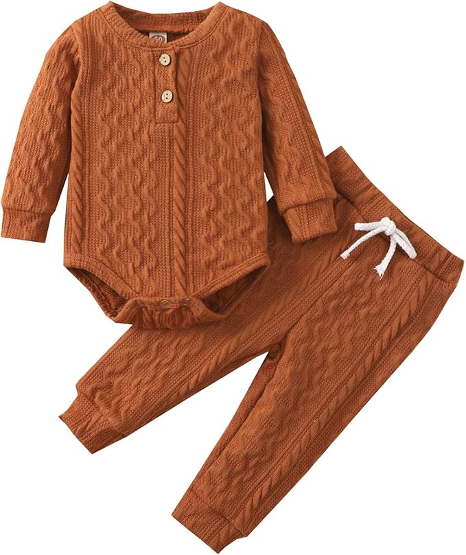Generic Ribbed Baby Outfit Set – Long Sleeve Top & Pants 2-Piece for Boys & Girls (0–24 Months, Winter Cotton Blend) | Generic