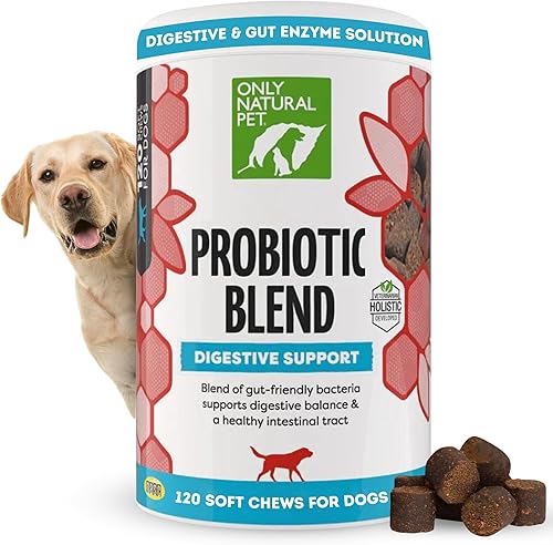 Only Natural Pet Suplemento probiótico para perros y gatos, fórmula enzimática para la salud digestiva y intestinal, masticables digestivos para