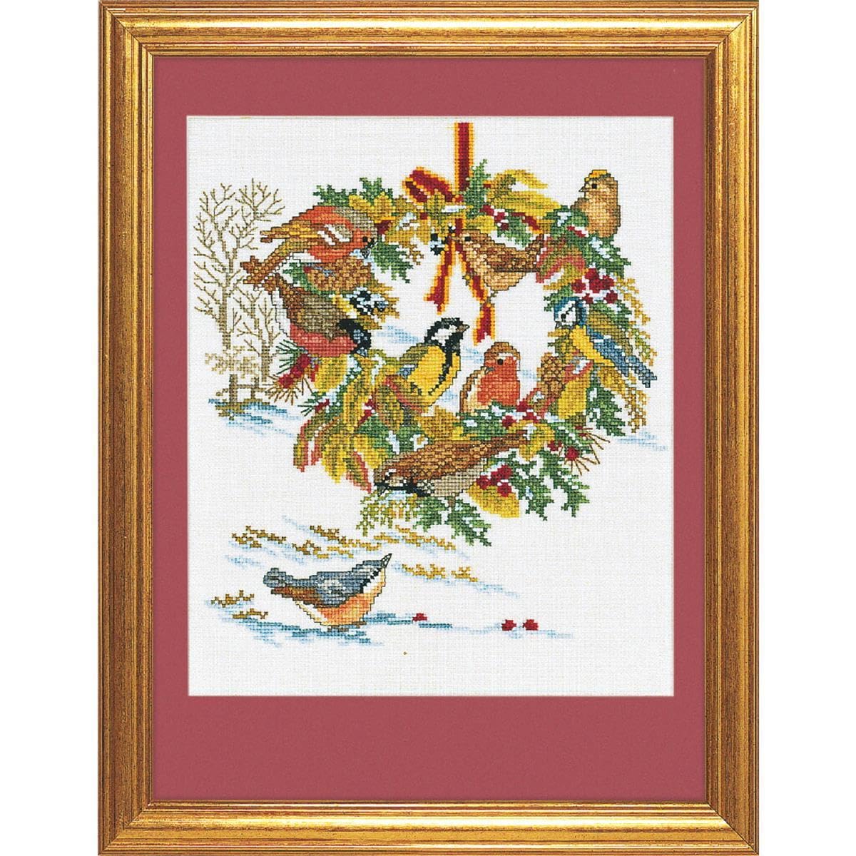 Eva Rosenstand counted cross stitch kit ""Wreath and birds"", 30x40cm, DIY
