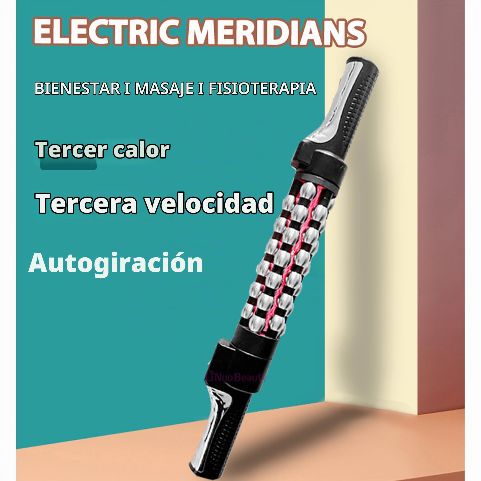 Masajerador De Rodillos De Metal Eléctrico con Luz Roja - Temperatura De 3 Velocidades Y Ajustes De Rotación - Masajeador De Tejido Muscular De Mano para Alivio del Dolor De Hombro