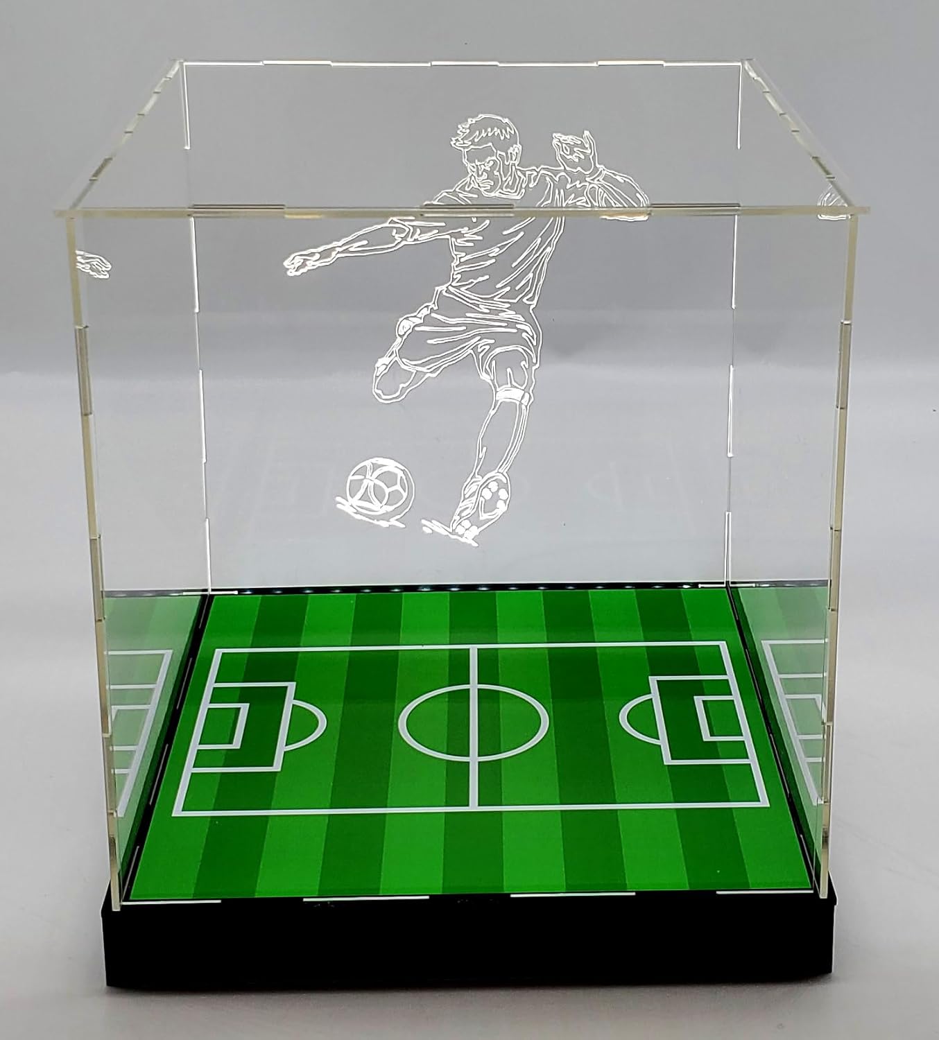 LED Lights Soccer Ball Acrylic Display Case Box Sports Mirror Field Showcase Shoes UV Protection (Soccer Ball)
