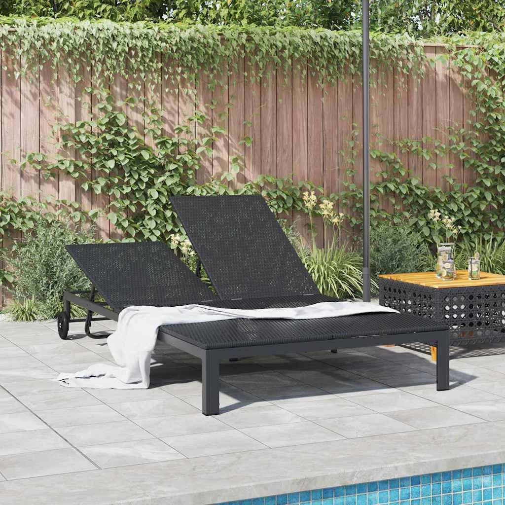 Lettino prendisole nero in polyrattan con schienale regolabile, 206 x 115 x 75 cm, lettino da giardino resistente alle intemperie, per terrazza e balcone, comodo lettino relax con telaio in