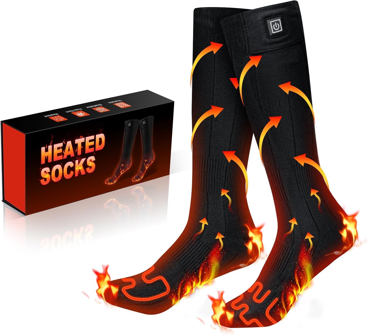 Heated Socks for Men Women Rechargeable,3 Heating Settings Mobile Warming Heated Socks Foot Leg Warmers,Electric Heated Skiing Hunting Camping Fishing Cycling Socks Washable