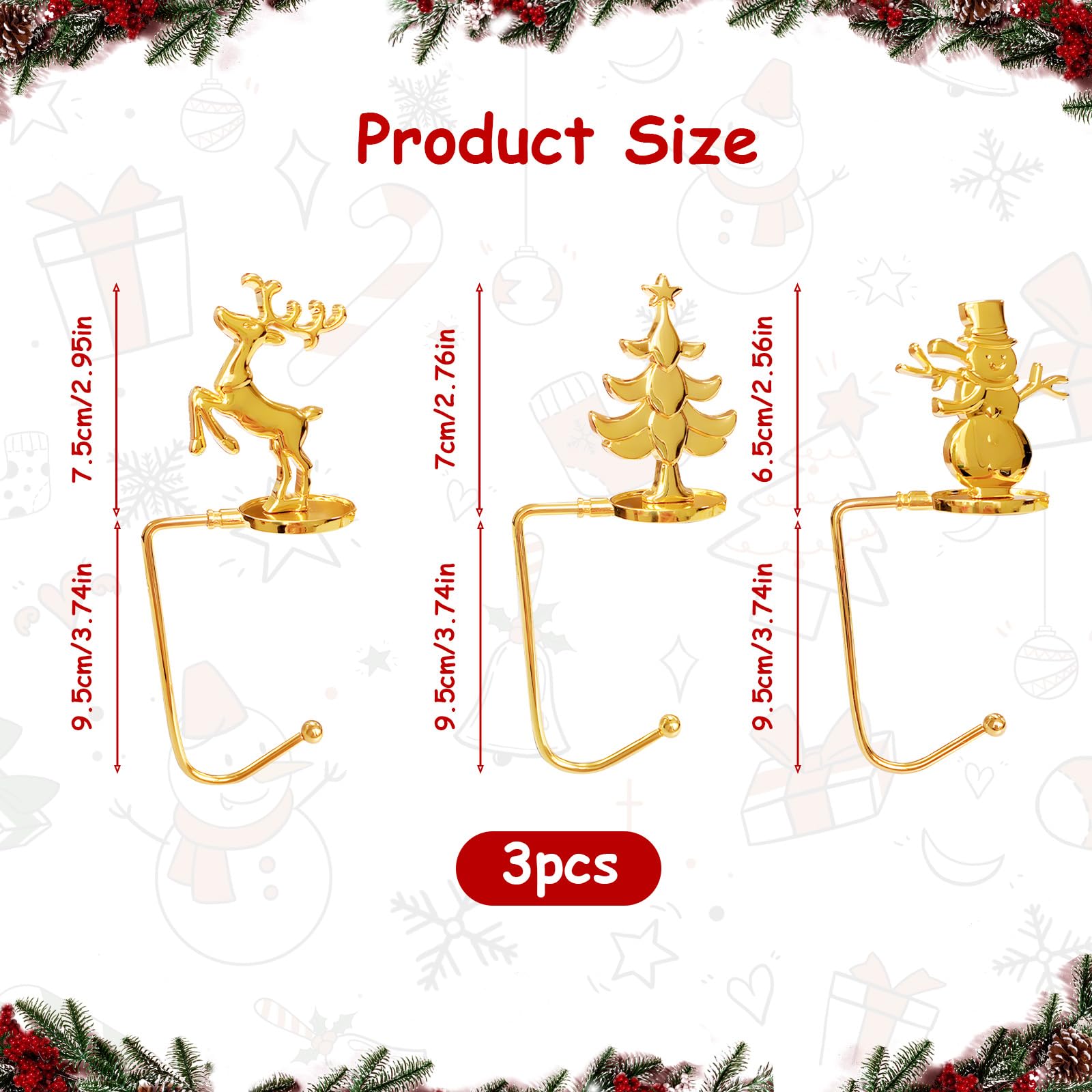 Juego de 3 soportes para medias navideñas, ganchos para chimenea, soportes para calcetines navideños, ganchos navideños, para chimenea y mesa, decoración de calcetines navideños