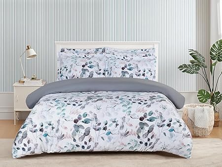 Majestic Giftware Madison Linen 4 Pcs 44" Twin Size Bedding Set (BL508-44T-4pc Set), Easy Care - Botanical Bliss 300 TC 100% Cotton Sateen | 1 Fitted Sheet, 1 Duvet, 2 Pillowcases - Ritz Collection
