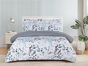 Majestic Giftware Madison Linen 4 Pcs 44" Twin Size Bedding Set (BL508-44T-4pc Set), Easy Care - Botanical Bliss 300 TC 100% Cotton Sateen | 1 Fitted Sheet, 1 Duvet, 2 Pillowcases - Ritz Collection