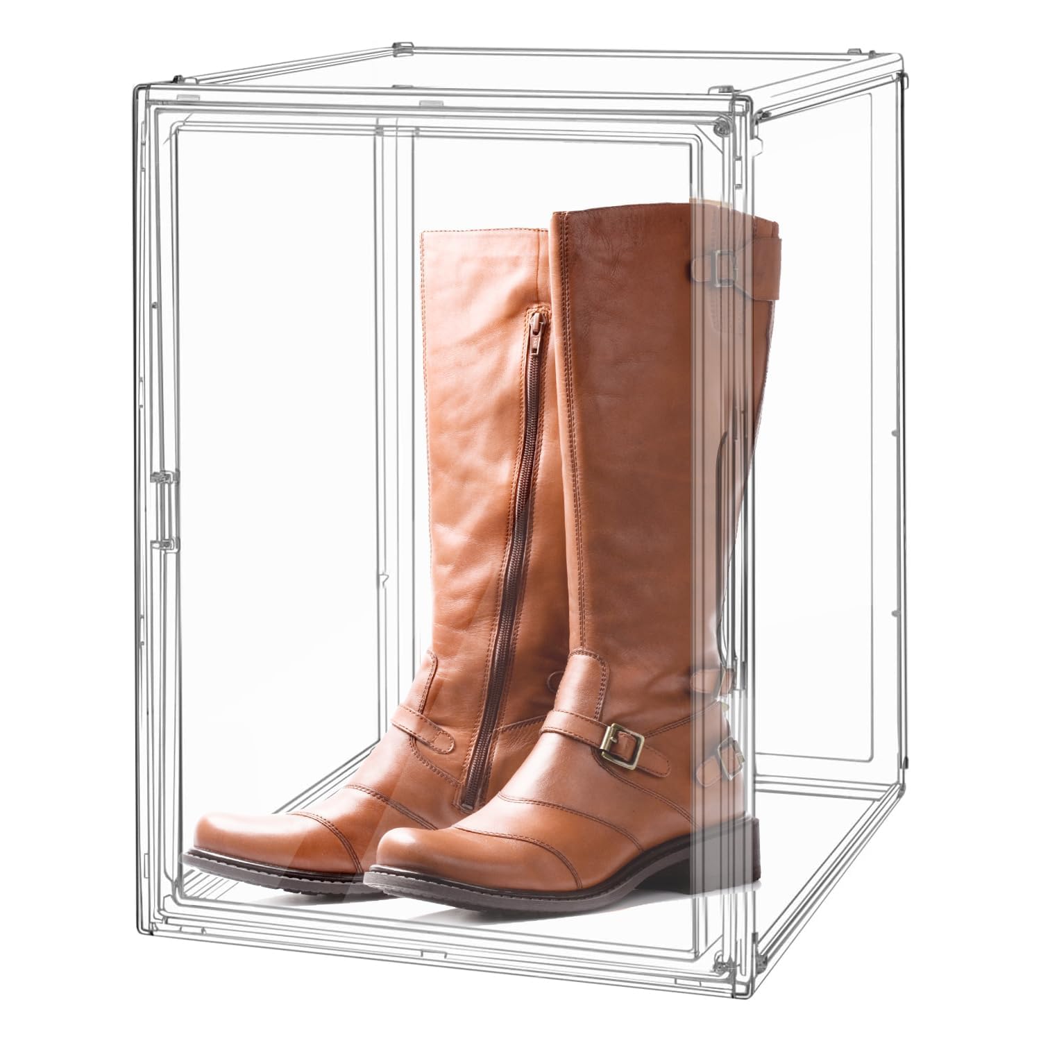 GUDEMAY XL Cajas Apilables de Plástico Transparente Gris con Tapa Magnética, Vitrina Expositora Almacenamiento para Colecciones, Figuras, Muñecas, Libros, Cosméticos, Zapatos y Bolsos (XL - 3 Piezas)