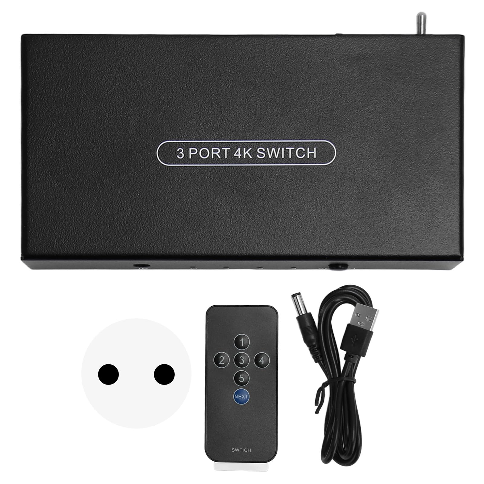 HDMI-Switch, 3 in 1 Out 4K 60 Hz UHD HDMI-Switcher-Splitter mit Fernbedienung, HDMI 2.0-Wahlschalter, Video-Switch Unterstützt HDR, für Spielekonsolen-PC-TV-Boxen (EU-Stecker)