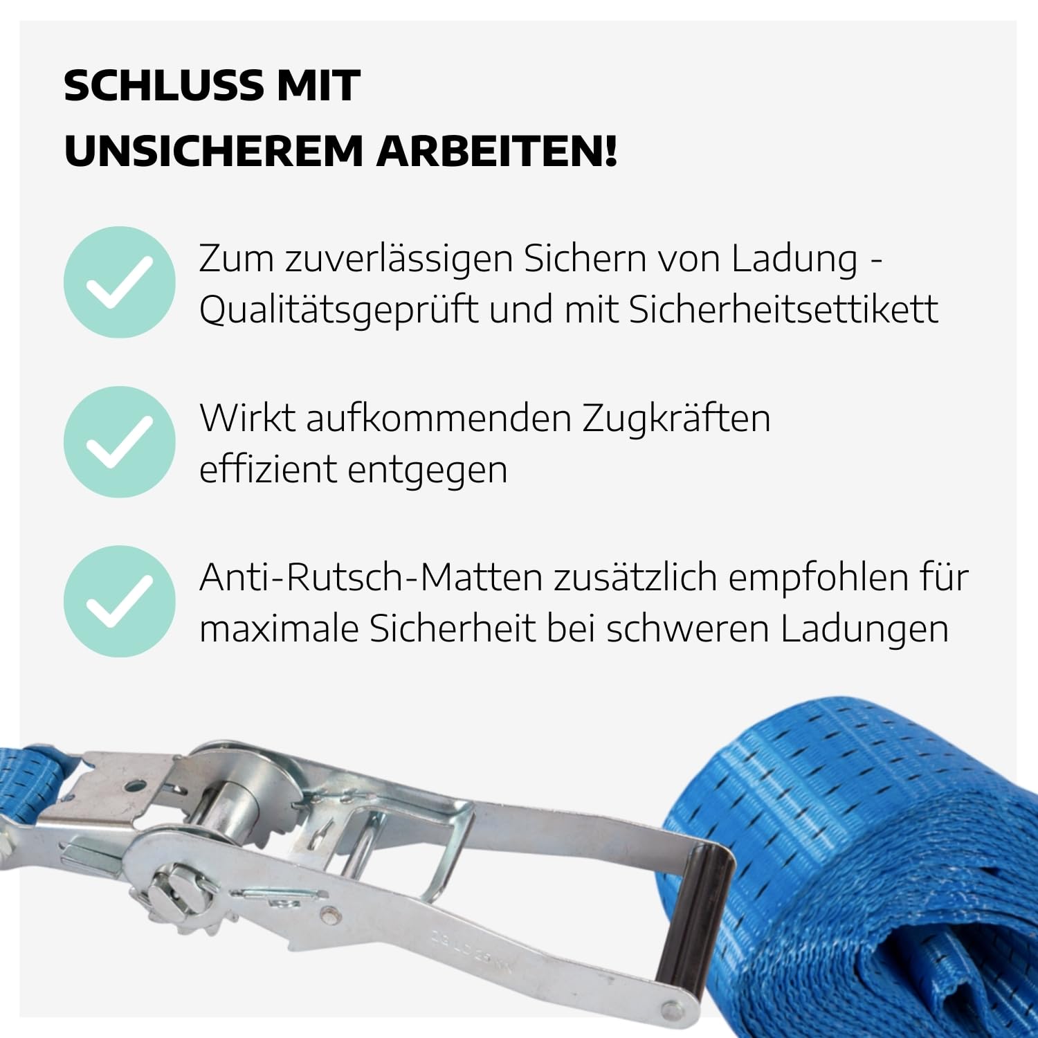 8 x Zurrgurt 1-teilig mit Ratsche 5 m I 2,5t Zugkraft I Gurte zum Befestigen I Blauer Spanngurt mit Sicherheitsetikett I Bandbreite 50 mm I Zurrgurte mit Ratsche