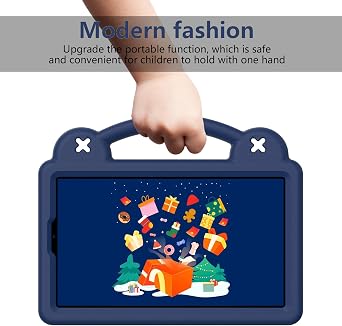 Cute Kids Case for Samsung Galaxy Tab A11 8.7 (2025) SM-X130 SM-X133 SM-X135, Durable Shockproof EVA Protective Case with Handle & Kickstand & Shoulder Strap & DIY Cartoon Pattern - Navy Blue