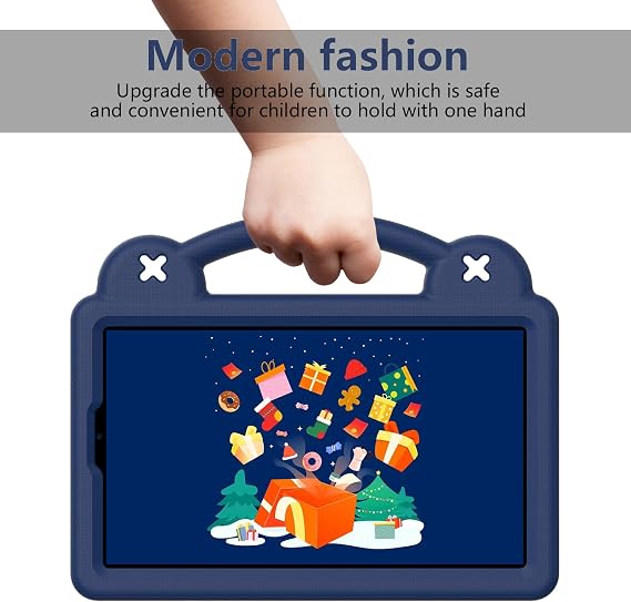Cute Kids Case for Samsung Galaxy Tab A11 8.7 (2025) SM-X130 SM-X133 SM-X135, Durable Shockproof EVA Protective Case with Handle & Kickstand & Shoulder Strap & DIY Cartoon Pattern - Navy Blue