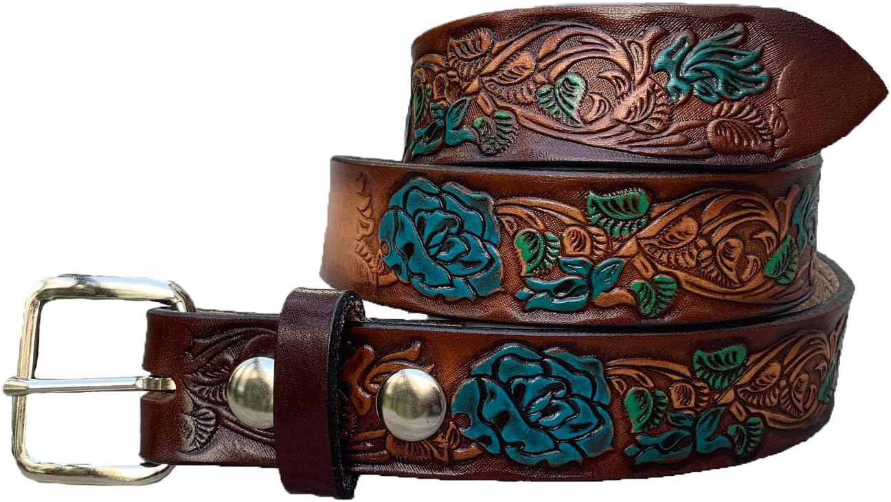 Child Turquoise Rose Leather Name Belt