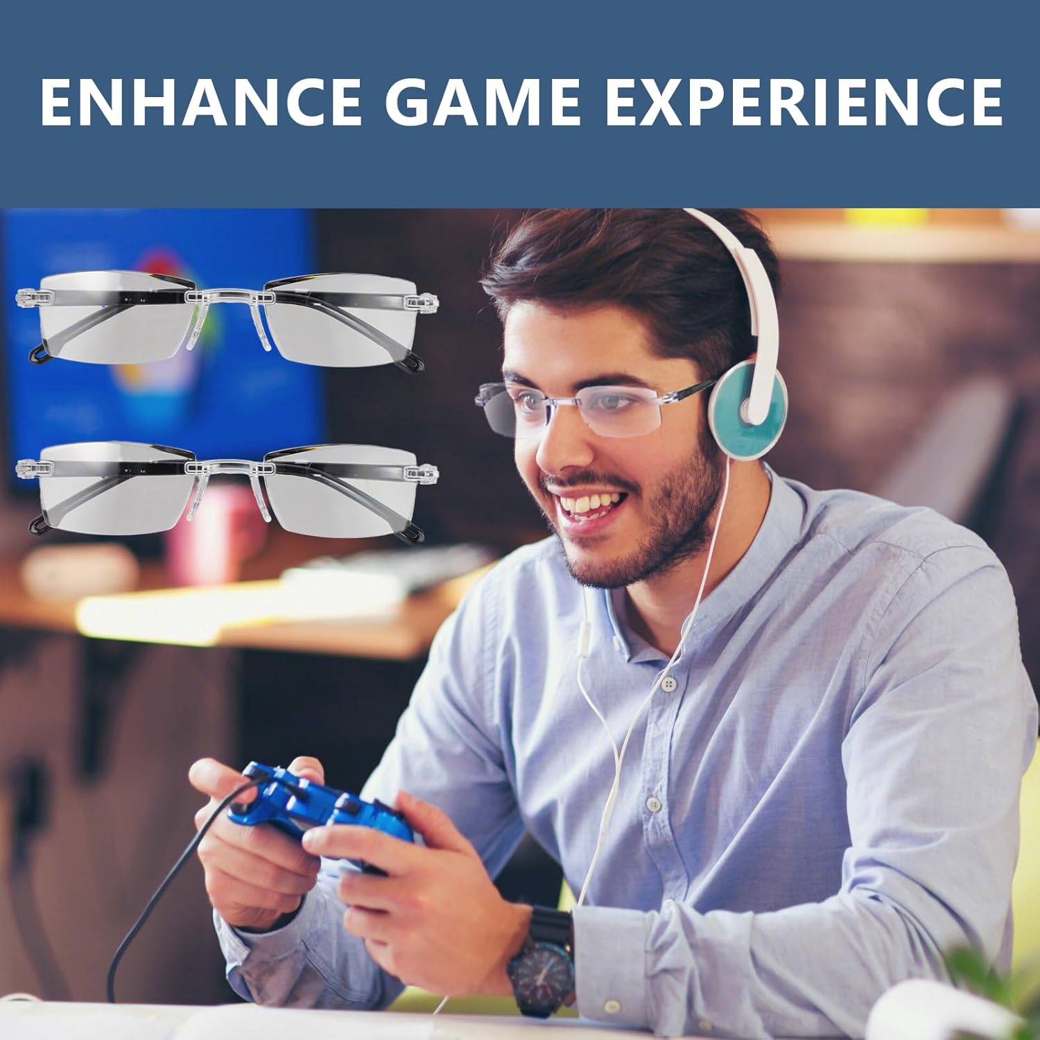 2 Pcs Auto Focus Glasses Intelligent Zoom Smart Reading Color-Changing Anti Blue Light Presbyopia For Men (White) - Image 7