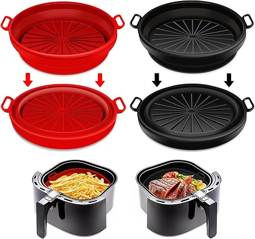 Forros de silicona para freidora de aire reutilizables, forros de silicona plegables de 2 piezas de 7.5 pulgadas, 3QT-5QT, cesta para freidora de