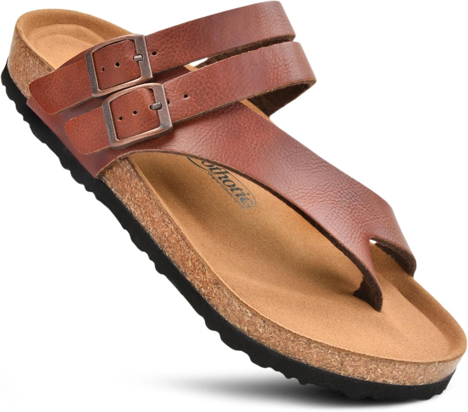Comfortable strappy slip-on sandals with arch support and memory foam.