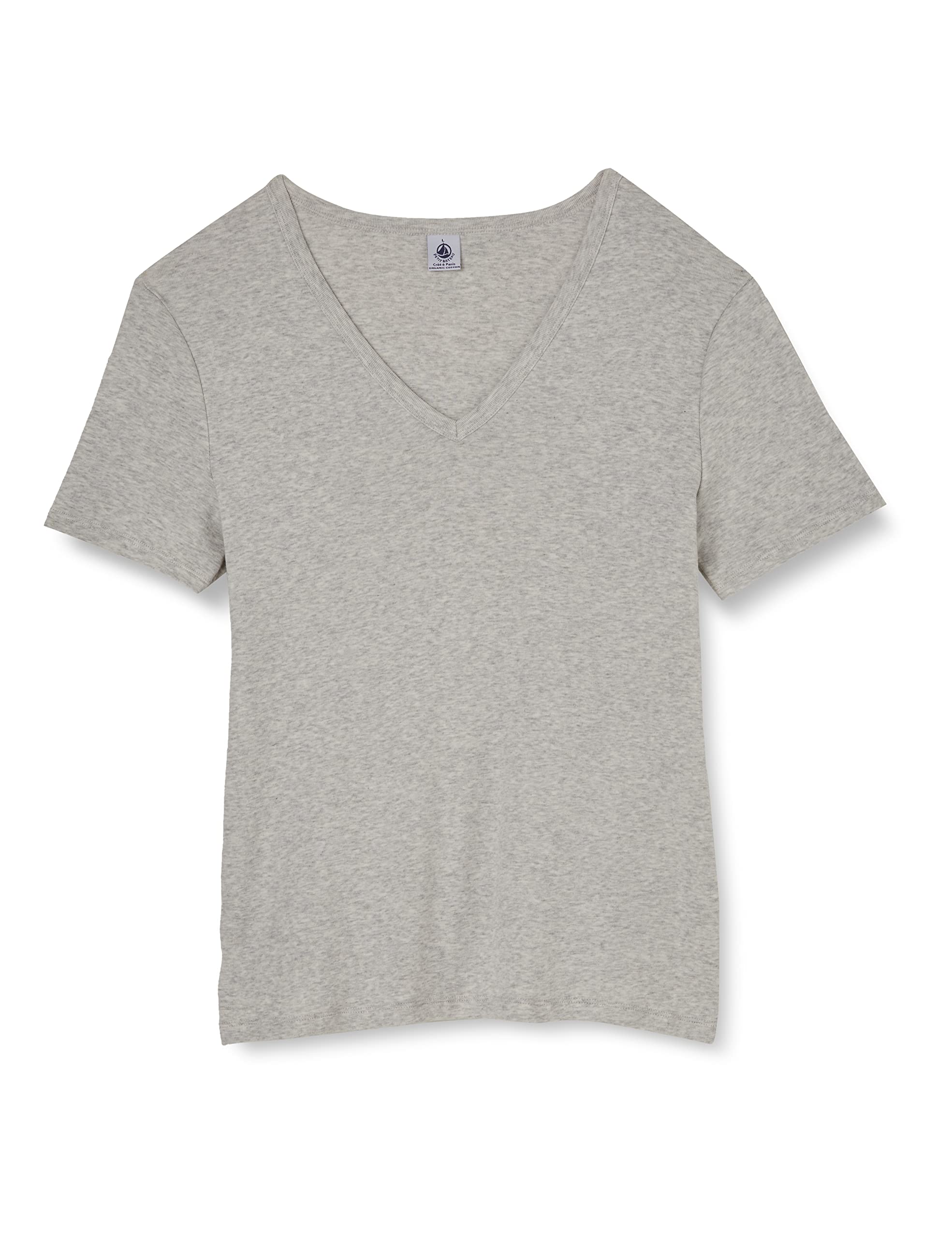 Petit Bateau Women's Iconic Organic Cotton V-Neck Light Grey T-Shirt Sizes XXS-XL