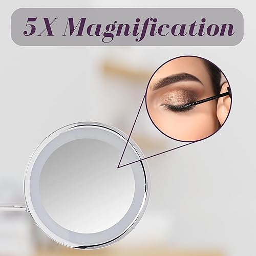 Miniatura 4 de Jerdon Espejo de maquillaje iluminado para montar en la pared, espejo de maquillaje con aumento 5X y brazo de montaje en pared, espejo de 9.5