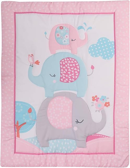 HMtideby Animal Themed Baby Toddler Blanket Quilt Cot Comforter Crib Baby Quilts for Boys and Girls Nursery Bed Throw Blanket 84x107cm, Pink Elephant, Suitable for All Season
