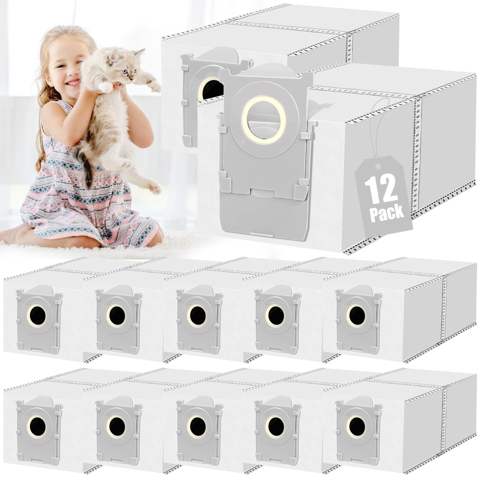 KGC 12 Pack Replacement Dust Bags Compatible with Ecovacs Deebot X9 Pro Omni, X8 Pro Omni, T80 Omni, T50 Pro Omni, T50 Max Pro Omni, T50 Omni, 4L Large Capacity, Disposable Vacuum Cleaner Bags