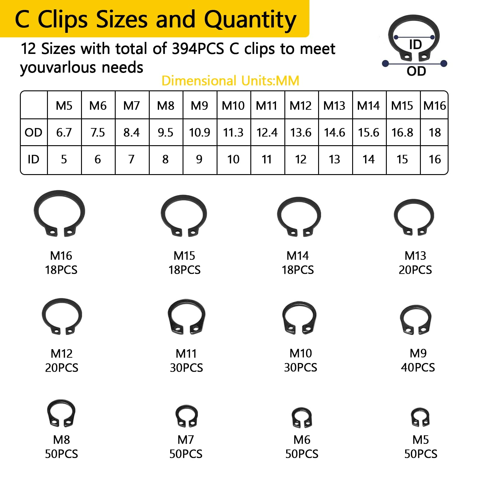 Retaining Rings Assortment Kit - 900 Pcs C & E Clips -3 Retaining Rings Assortment Kit - 900 Pcs C & E Clips -3