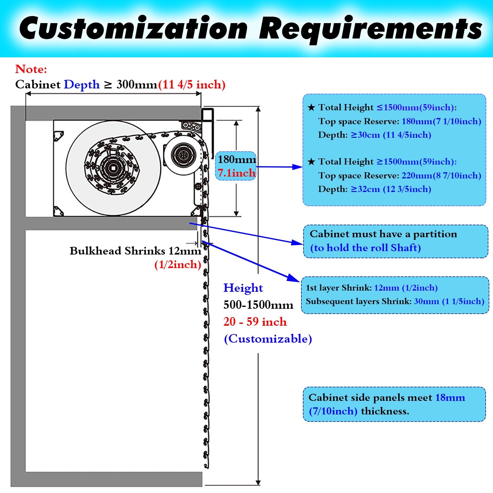 MLYAYE Kitchen Cabinets Roll-up Door White, 24'' 28 32 36 40 44 48 in 52 56 60 Inch High Pull Down Tambour Door Gate Kit with Installation Hardware, Easy to Install(W 24 x H 48 inch)