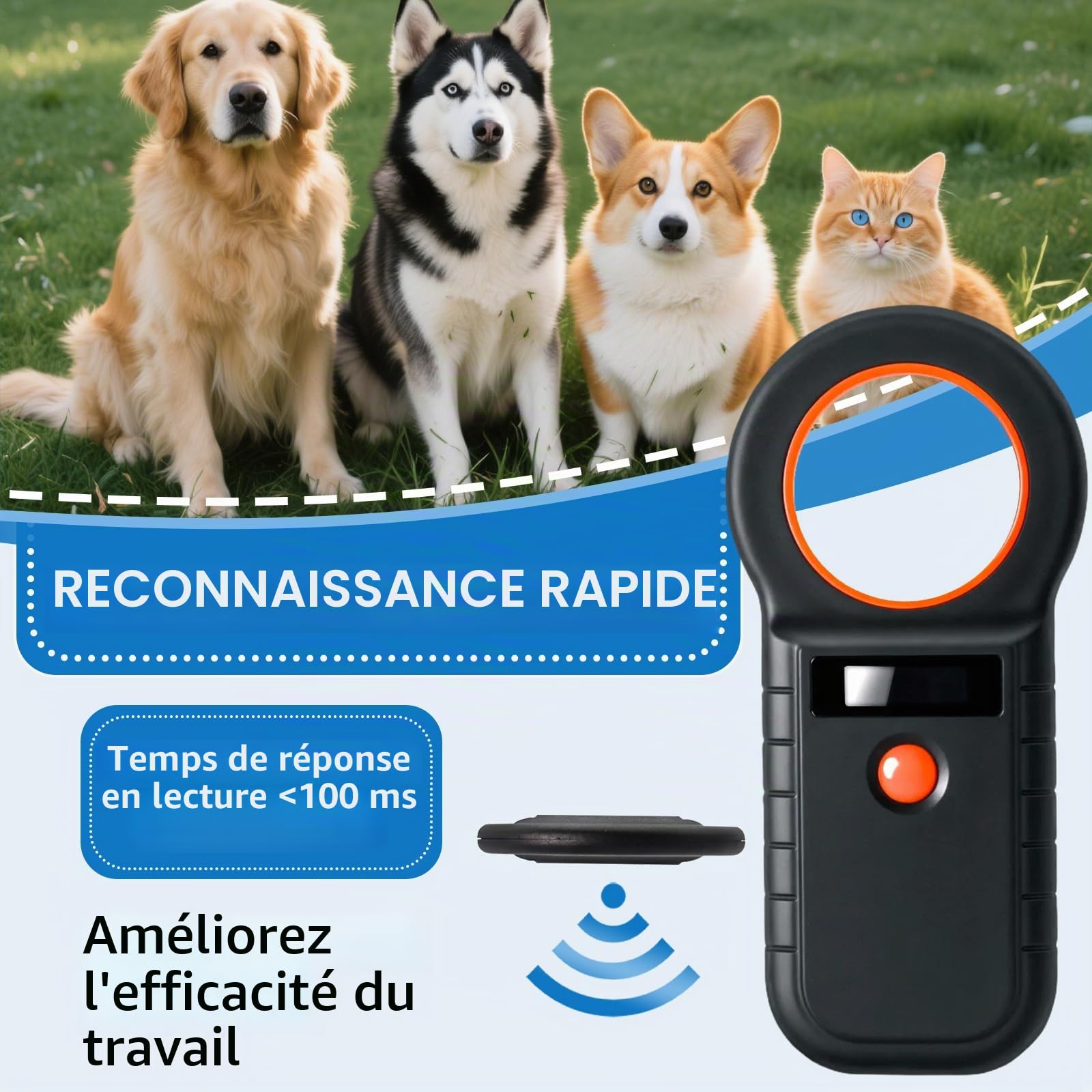 ARCELI Lecteur de Puce pour Animaux, Lecteur Puce Animaux, Lecteur de Puce pour Chiens/Chats, Lecteur de micropuce RFID, 134,2KHz, 128 Tag Memory, ISO11784/85/HFDX-B/EMID