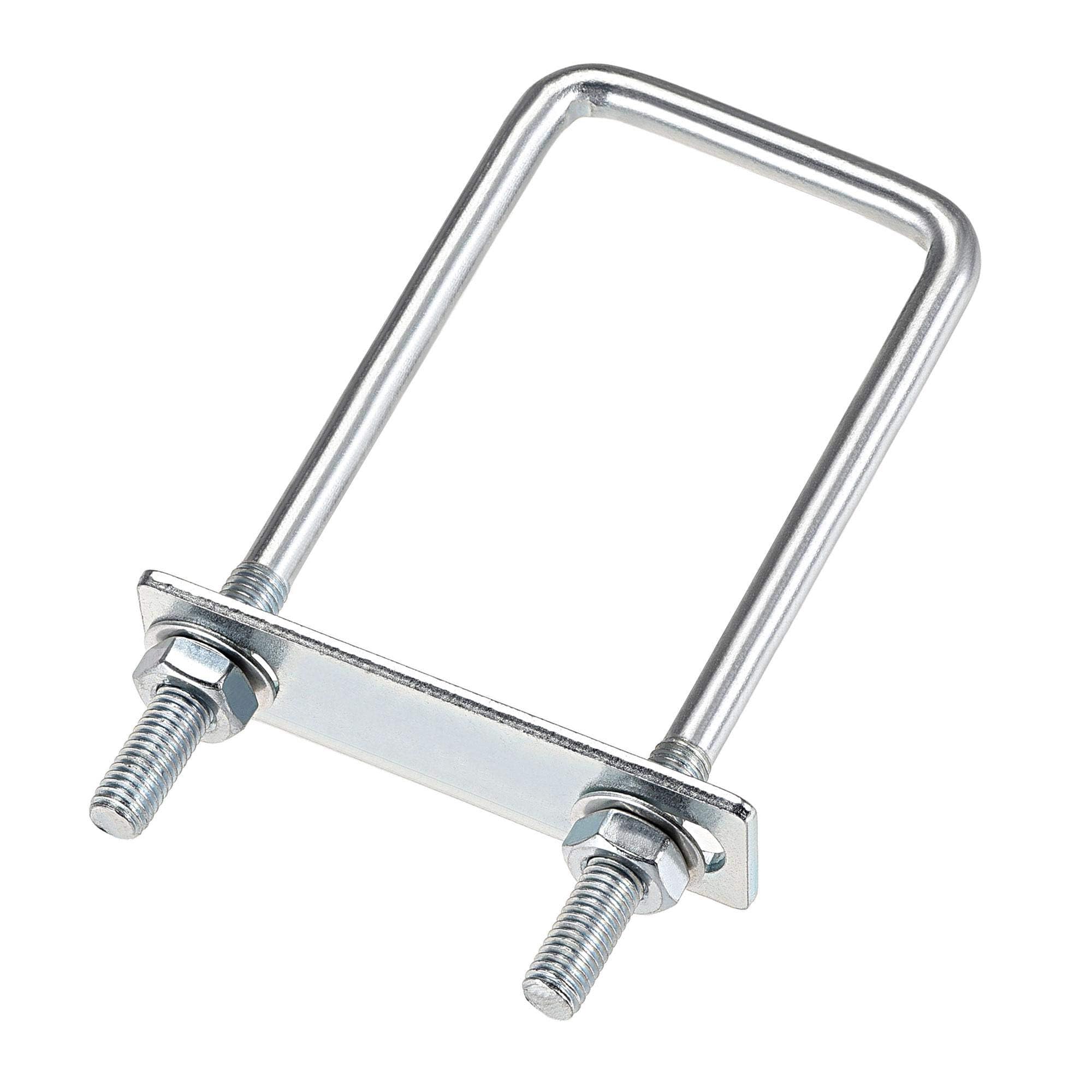 Unifizz Vierkant-U-Bolzen, 4er-Set, Karton, Stahl, M8, U-Bolzen, 50 mm Innenbreite, 150 mm Länge, mit Muttern und Rahmenplatte für Autos, Boote, Anhänger