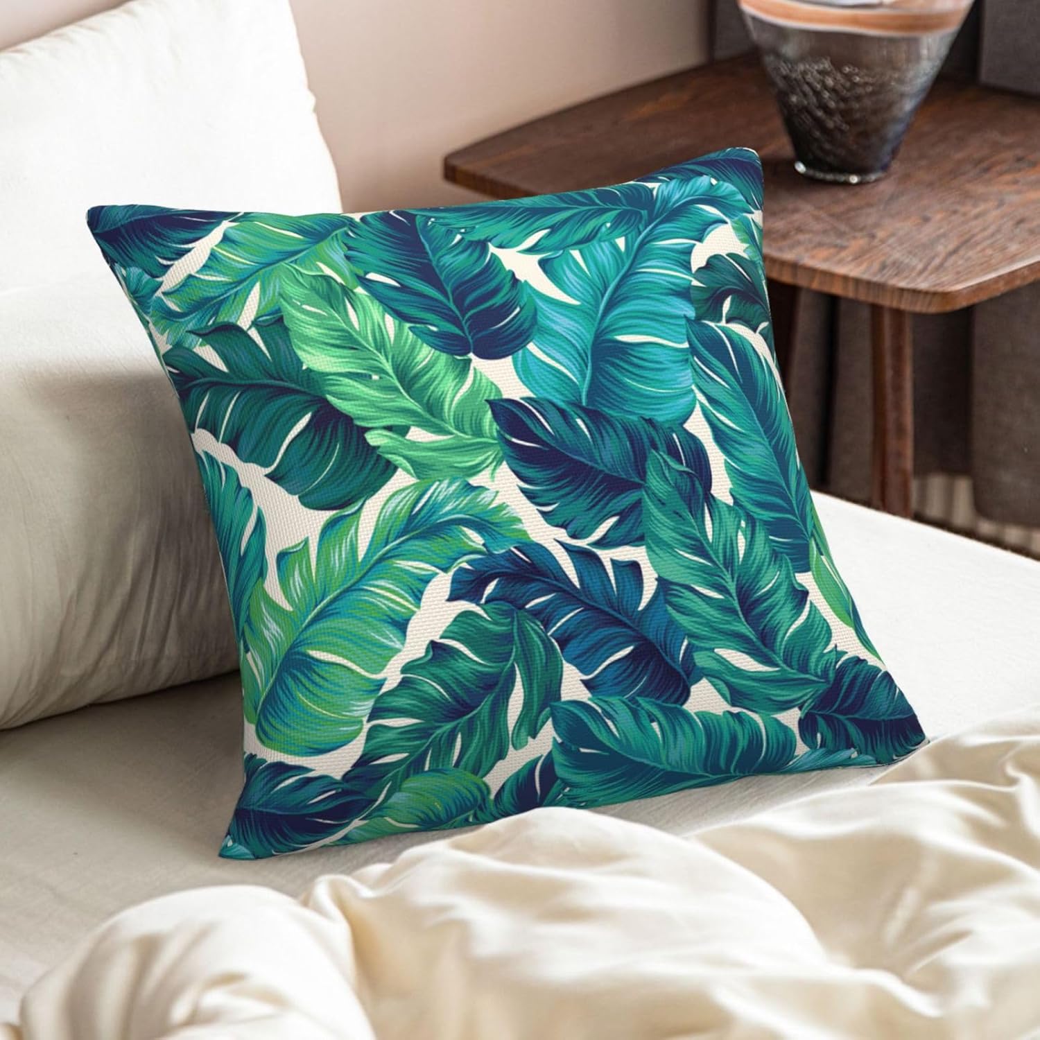 Tropical Leaves Throw Pillow Covers 18x18 Set of 2 Green Palm Leaf Decorative Pillow Cover Summer Outdoors Pillowcase Cushion Case Home Decor for Sofa Couch Bed Bedroom - Image 7