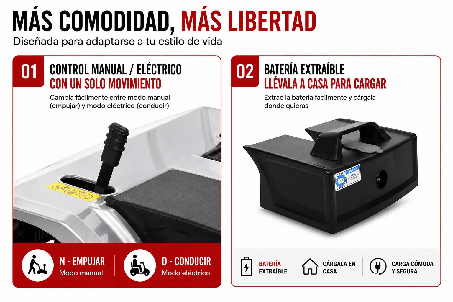 Scooter de Movilidad Plegable 4 Ruedas 35 km Plata | Autonomía de hasta 35 km, capacidad máxima de 190 kg y asiento giratorio cómodo.
