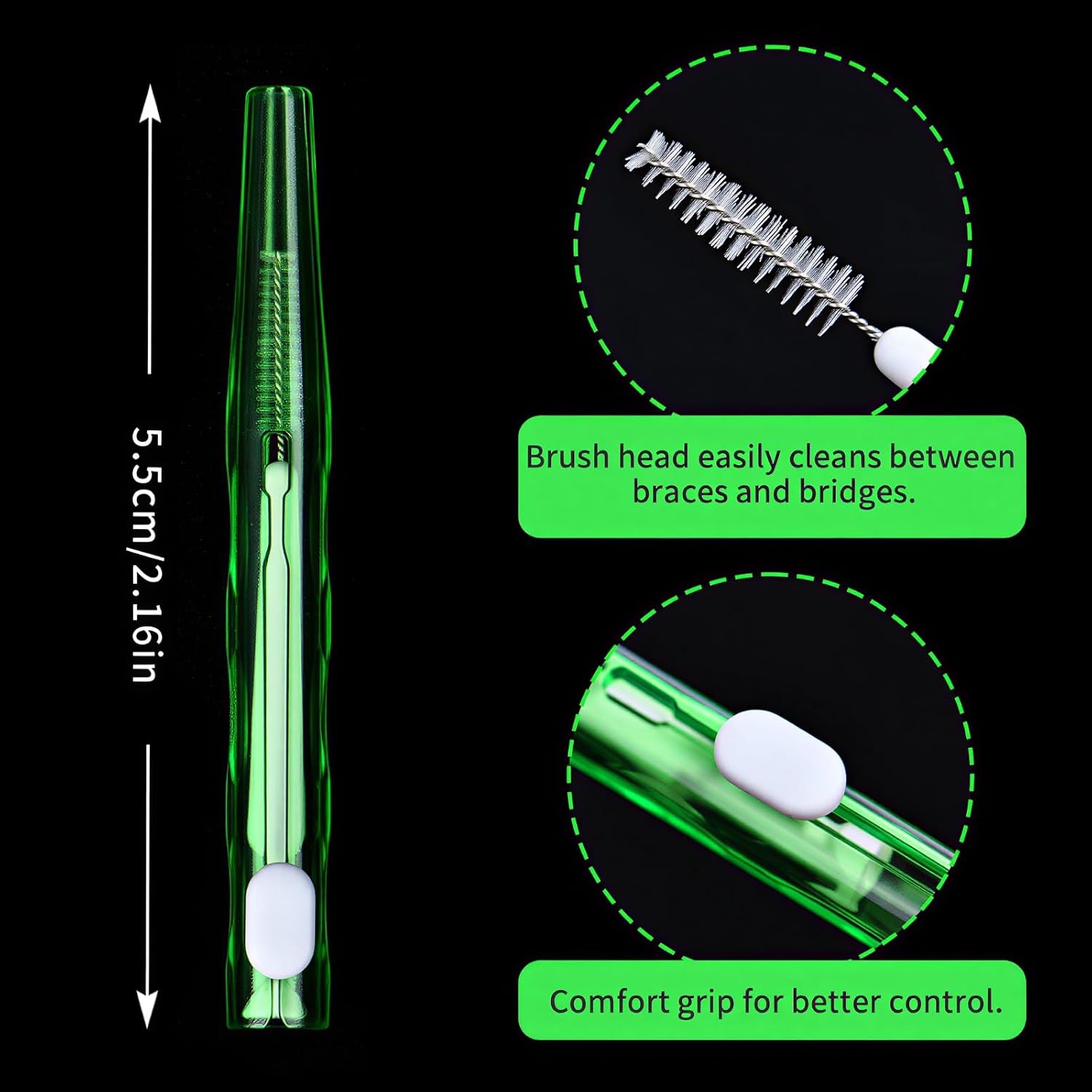 60 Pieces Braces Brush for Cleaner Interdental Brush Toothpick Dental Tooth Flossing Head Oral Dental Hygiene Flosser Toothpick Cleaners Tooth Tool(Bright Colors,Multiple Sizes)