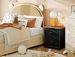 Somdot Table de chevet avec 2 Tiroirs, petite table de chevet avec des bacs en tissu amovible pour chambre à coucher, chambre de bébé & Salle de séjour - Cadre en acier robuste, plateau en bois, brun rustique noir