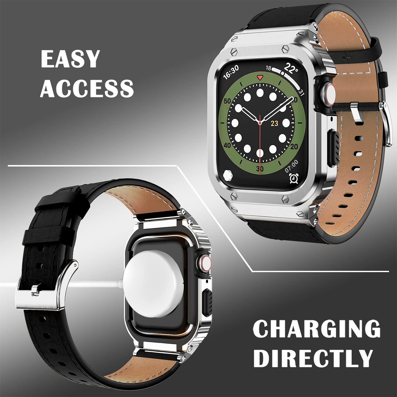 SUPLINK Leather Band with Stainless Steel Case for Apple Watch Ultra 3/2/1 & SE 3/2/1 & Series 11 10 9 8 7 6 5 4 3 2 1 49mm 46mm 45mm 44mm 42mm 41mm 40mm 38mm,Rugged Bumper for Men - Image 2