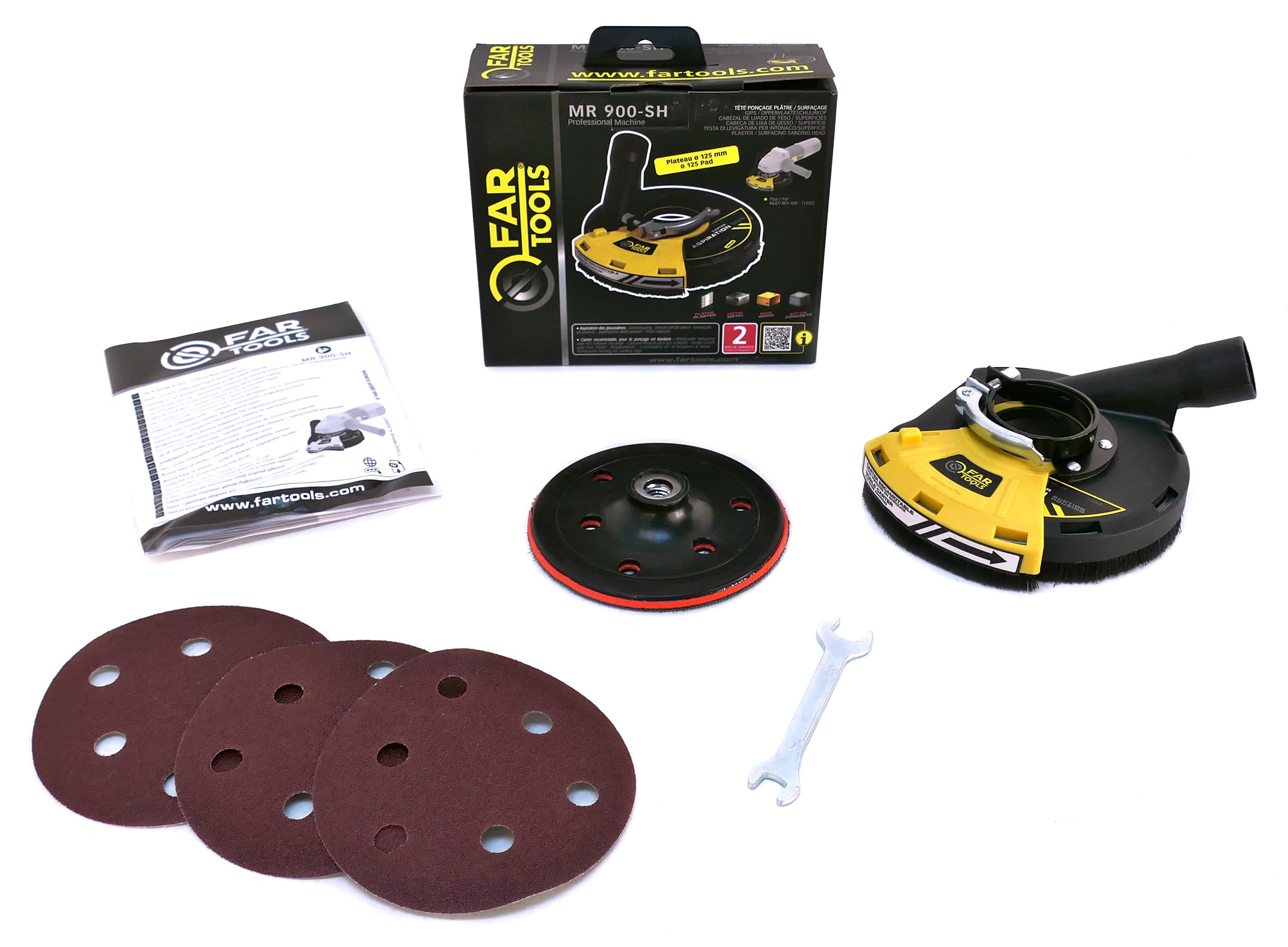Fartools Tête ponçage plâtre pour MULTI-REX900 Ø125mm s'adaptant sur MULTI-REX900 pour poncer le plâtre proprement et efficacement