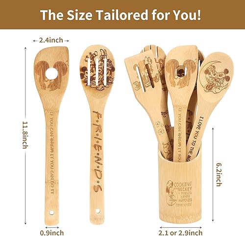 Miniatura 3 de Cuchara de madera para cocinar, cucharas de madera de dibujos animados, juego de utensilios de bambú para decoración de cocina, regalo de