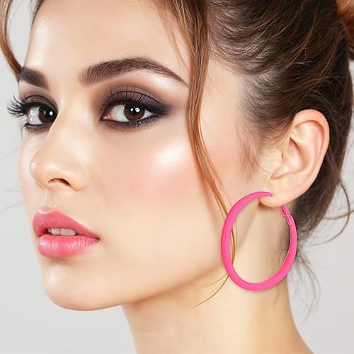 Vista 5 de Neon Hoop Earrings for Women Big Hoops Retro 80s 90s earrings for women for Halloween Glow Party Outfits Y2k Jewelry Accessories