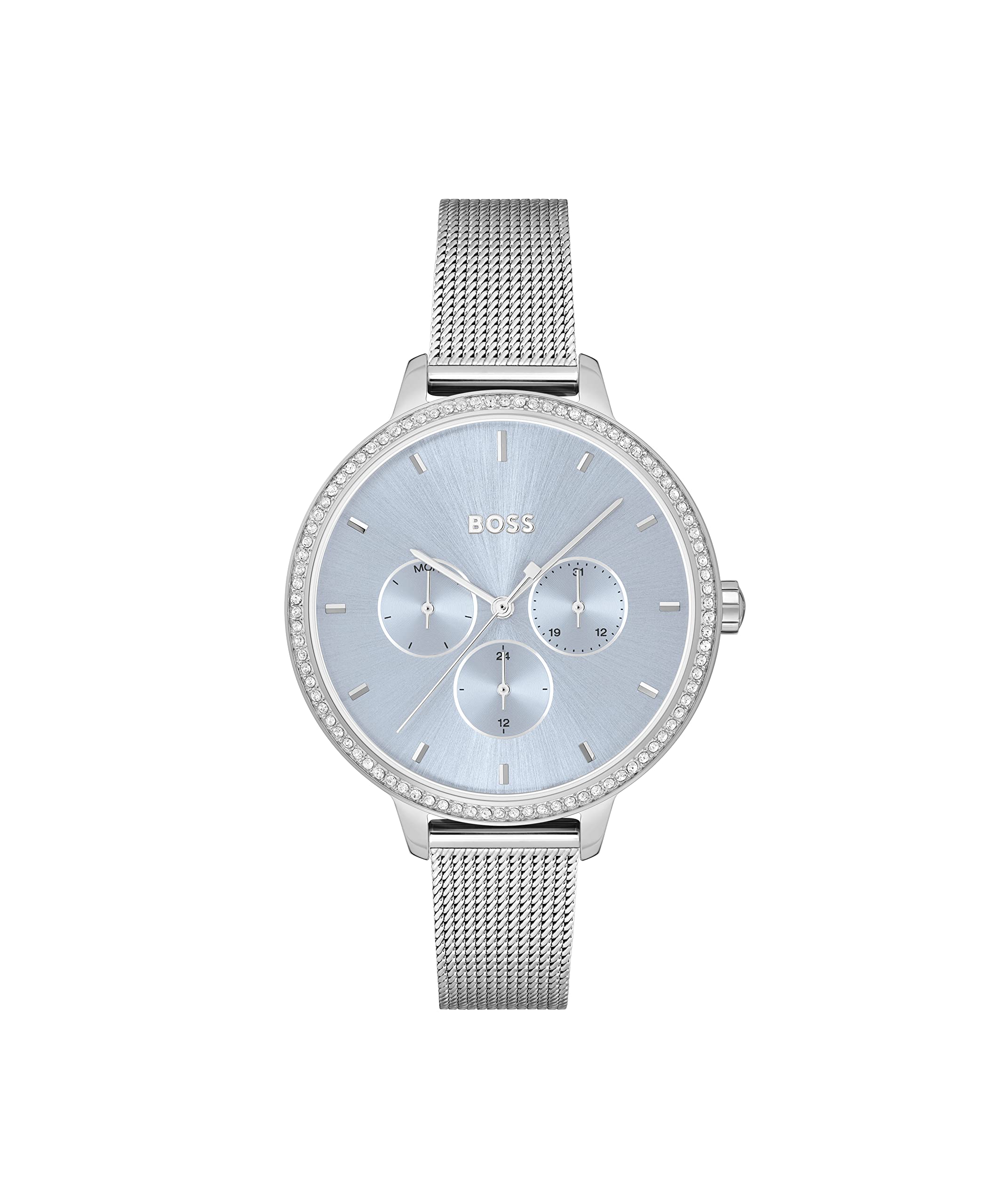 BOSS Prime Qtz Multifunction Blue Round Dial Womens Watch|Stainless Steel Material|Silver Color Band - 1502662 (B0B8TZ5GCC) Amazon Price History, Amazon Price Tracker